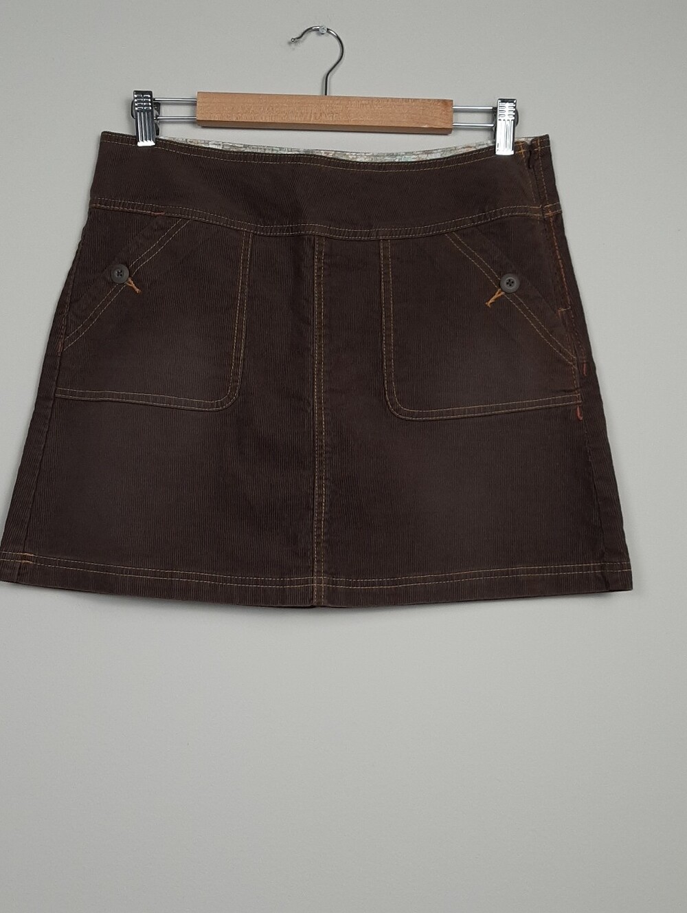 Prana Brown Organic Cotton Corduroy Short Skirt Size 8